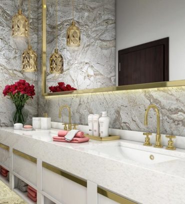 3D Rendering of a Luxury bathroom Sink with beige marble walls