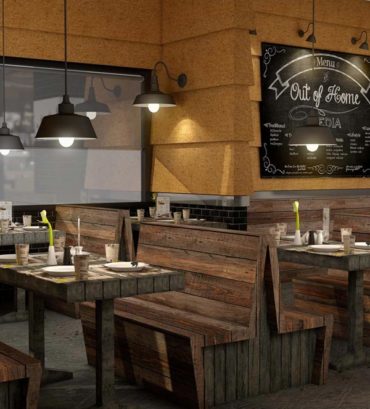 3D Ethnic Restaurant Renderings with wooden chairs
