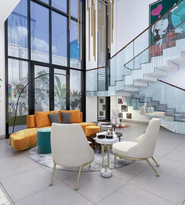3D Rendering luxury-living-dining-room-3d-rendering with pop art theme render vibes