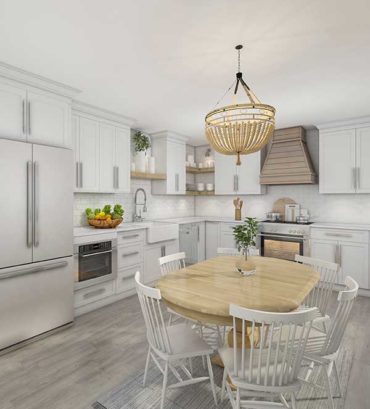 White minimalistic kitchen 3d rendering render vibes