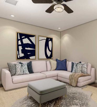 3D Rendering of a movie room with sectional sofa USA render vibes