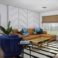 Open floor plan 3D rendering, consists of living-room,breakfast nook and a kitchen
