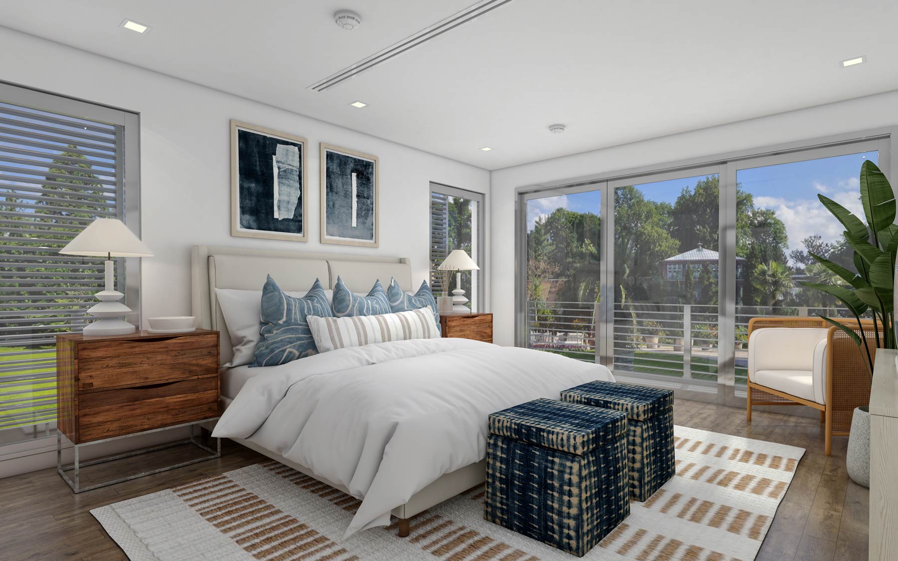 Modern master bedroom interior design 3d photorealistic rendering architectural visualization render vibes visualization