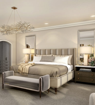 3D Rendering of a master bedroom which is part an architectural visualization project located in the USA