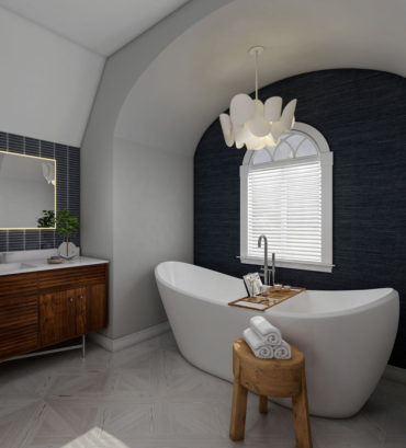 This 3D interior renderings that showcases the beautiful interior design of a master bathroom located in USA rendered by Render vibes visualization
