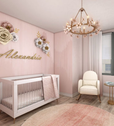 These 3D photo-realistic 3D renderings were created to showcase a beautifully designed nursery with pink floral theme which is a part of an architectural visualization project located in the USA, these 3d renderings were created by Render Vibes Visualization.